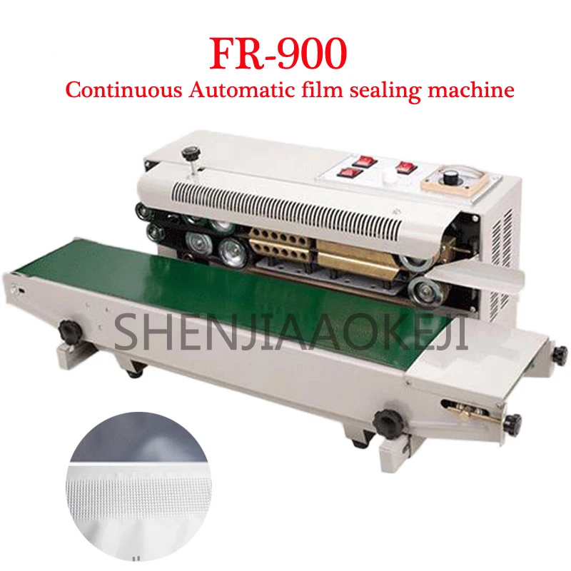 FR-900 Horizontal Continuous Band Sealer Printable Date Film Bag Automatic Heat Sealing Machine Food Sealer 220V/110v