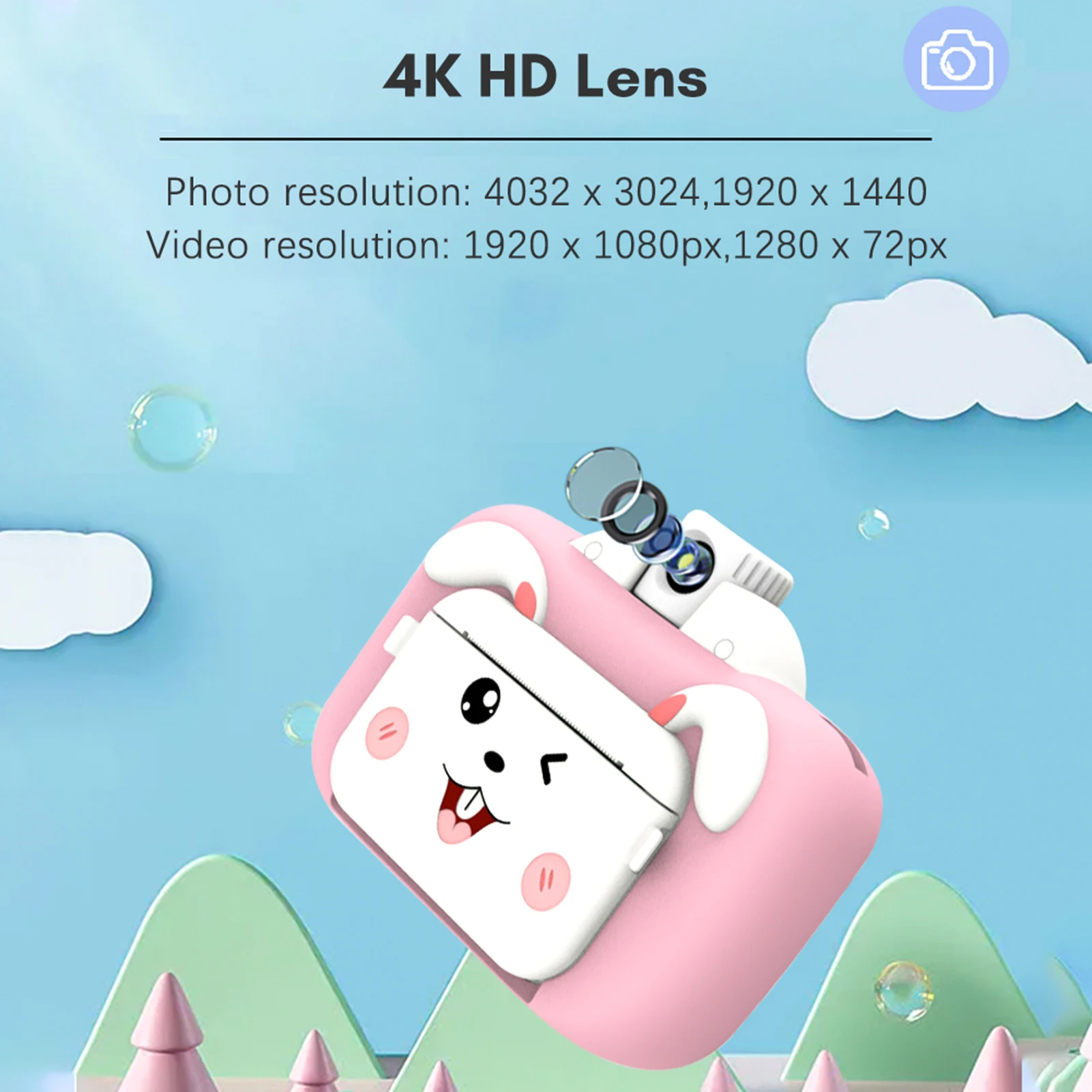 【ใหม่】กล้องเด็ก F-11 หน้าจอ IPS 3.5 นิ้ว พร้อม WIFI ความจุ 32GB 180 ° เลนส์หมุนได้ 4K ถ่ายภาพเซลฟี่ วิดีโอ 1080P โฟกัสอัตโนมัติ & กระดาษพิมพ์ 3 ม้วน