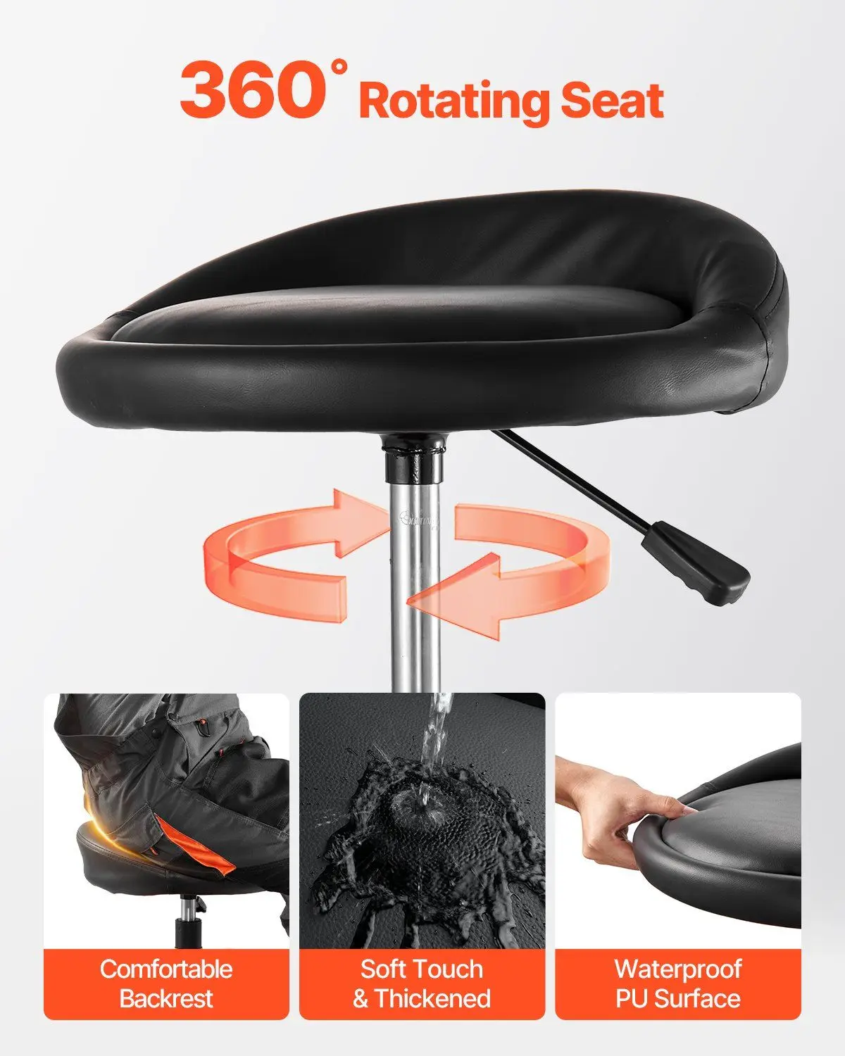 300파운드(약 136kg) 중량급 이동식 작업용 스툴, 높이 조절 및 잠금 바퀴 포함, 차고용 스툴, 이중 수납 트레이 및 캔 홀더