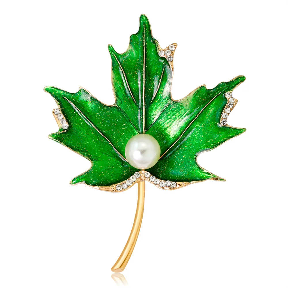 Fashion temperament leaf brooch shiny rhinestone color pin maple leaf ginkgo biloba dress men's women's accessories jewelry gift