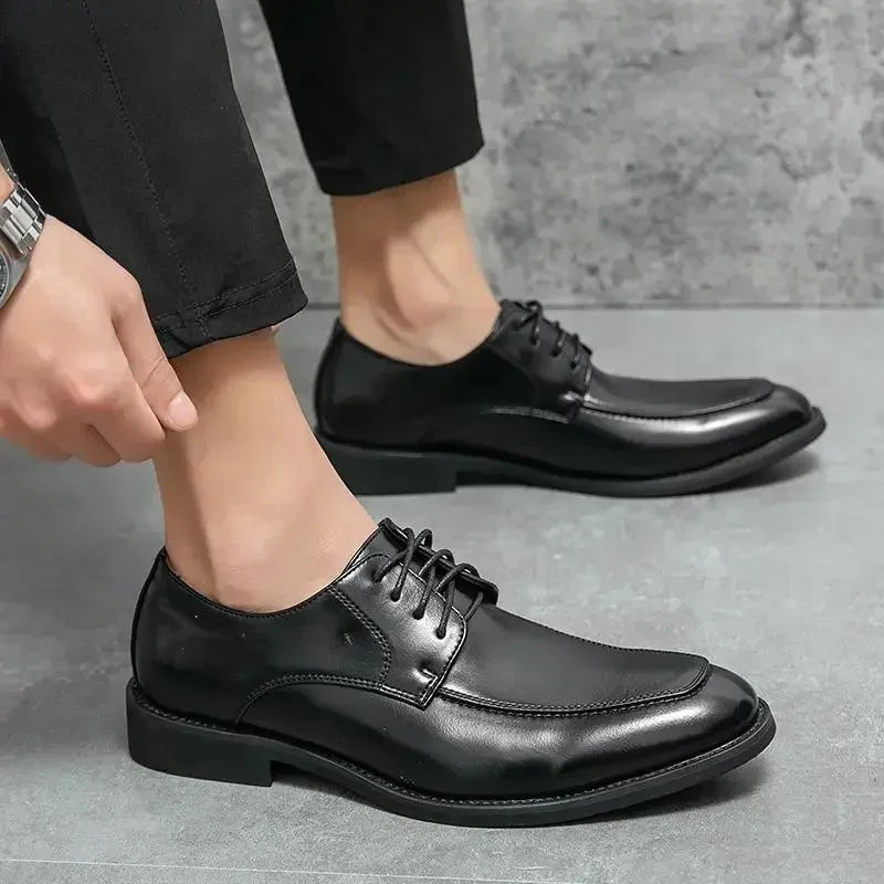 

Italy Men's Formal Wear Shoes Lace-up Luxury Black Breathable Derby Official Office Wedding Shoes