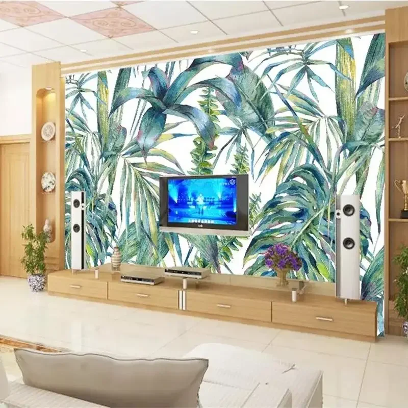 Custom wallpaper 3d mural living room Nordic hand drawn tropical leaves TV backdrop wall Hand painted Tropical Plant Leaves обои