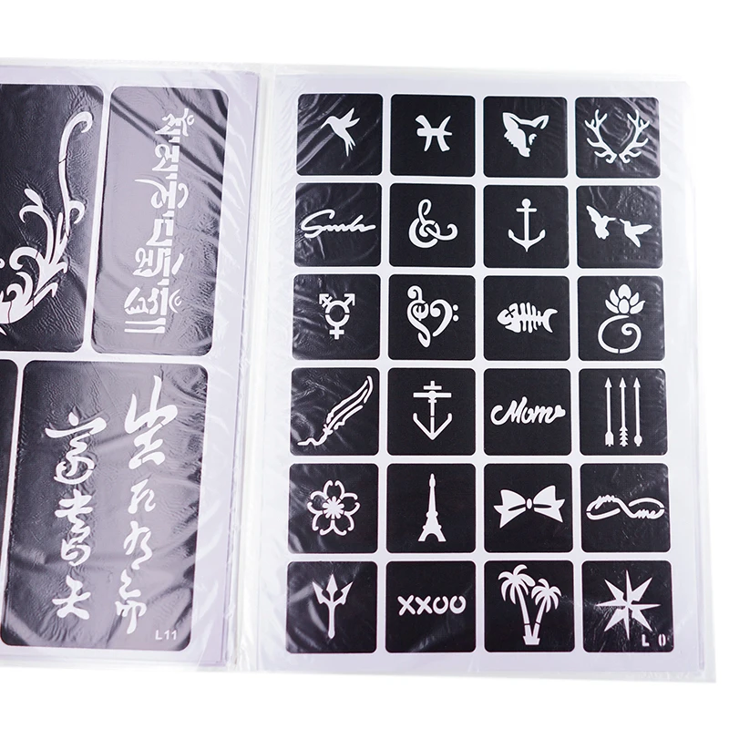 169Pcs/a book Colored Drawing Henna Tattoo Stencil Mehendi Airbrush Tattoo Stencil Glitter Temporary Body Paint Art Design