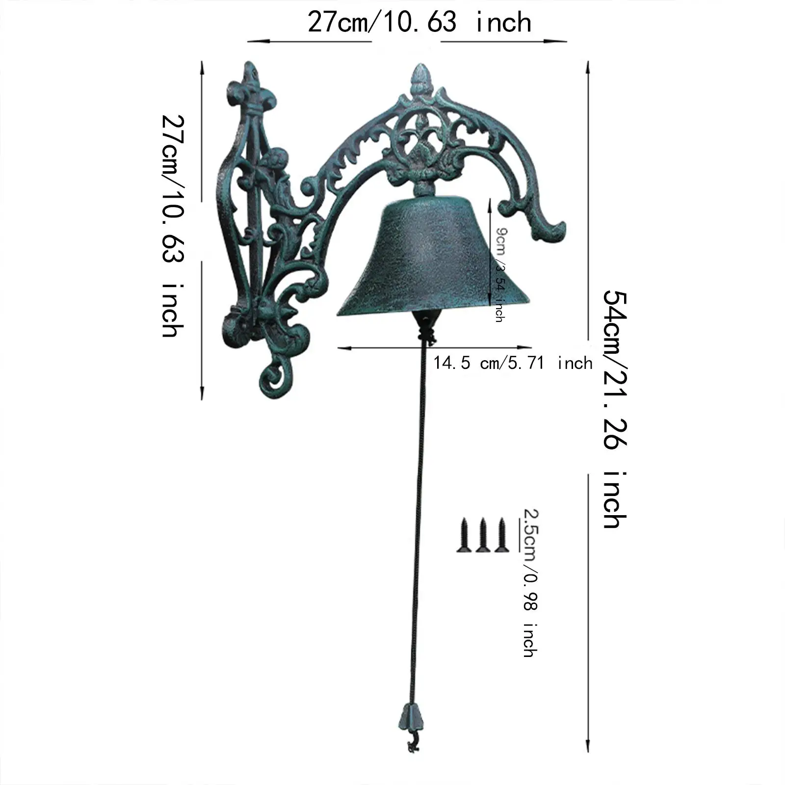 Farmhouse Dinner Bell Hand Bell Cast Iron Hanging Decor Front Gate Bell Decorative Bell for Indoor Outside Porch House Shop