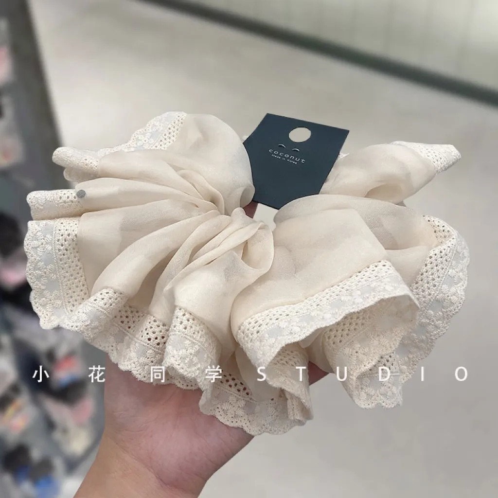 

Large Lace Scrunchie Premium Super Soft Fabric Hair Tie for Women Black Retro Elastic Ponytail Holder Daily Elegant