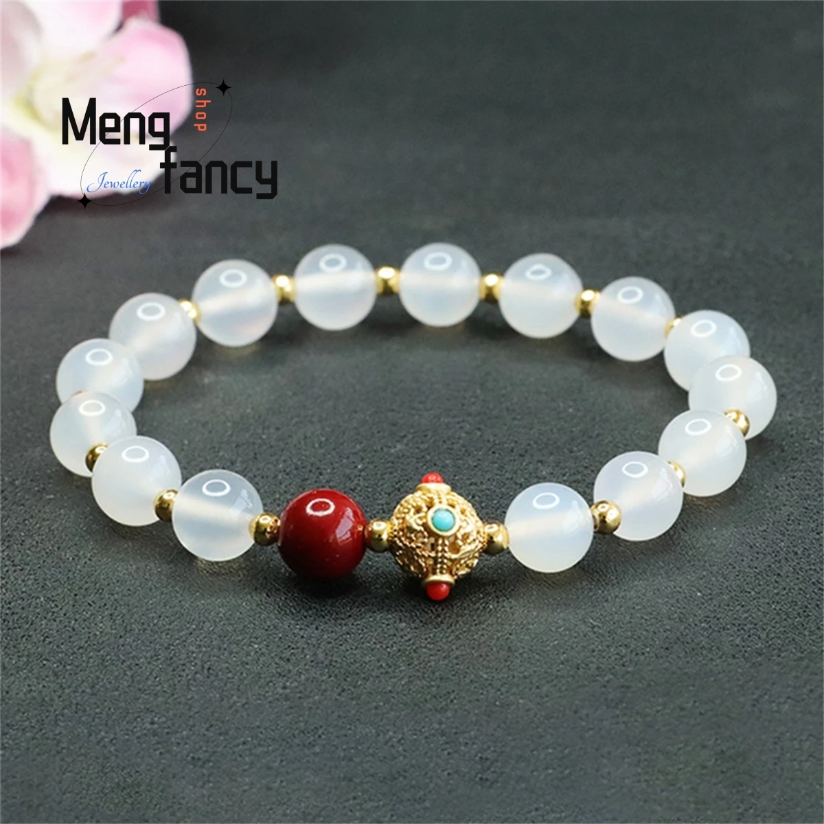 

Natural White Jade Marrow Purple Gold Agate Crystal Sky Full Star Bead String Bracelet Charm Fashion Versatile Exquisite Jewelry