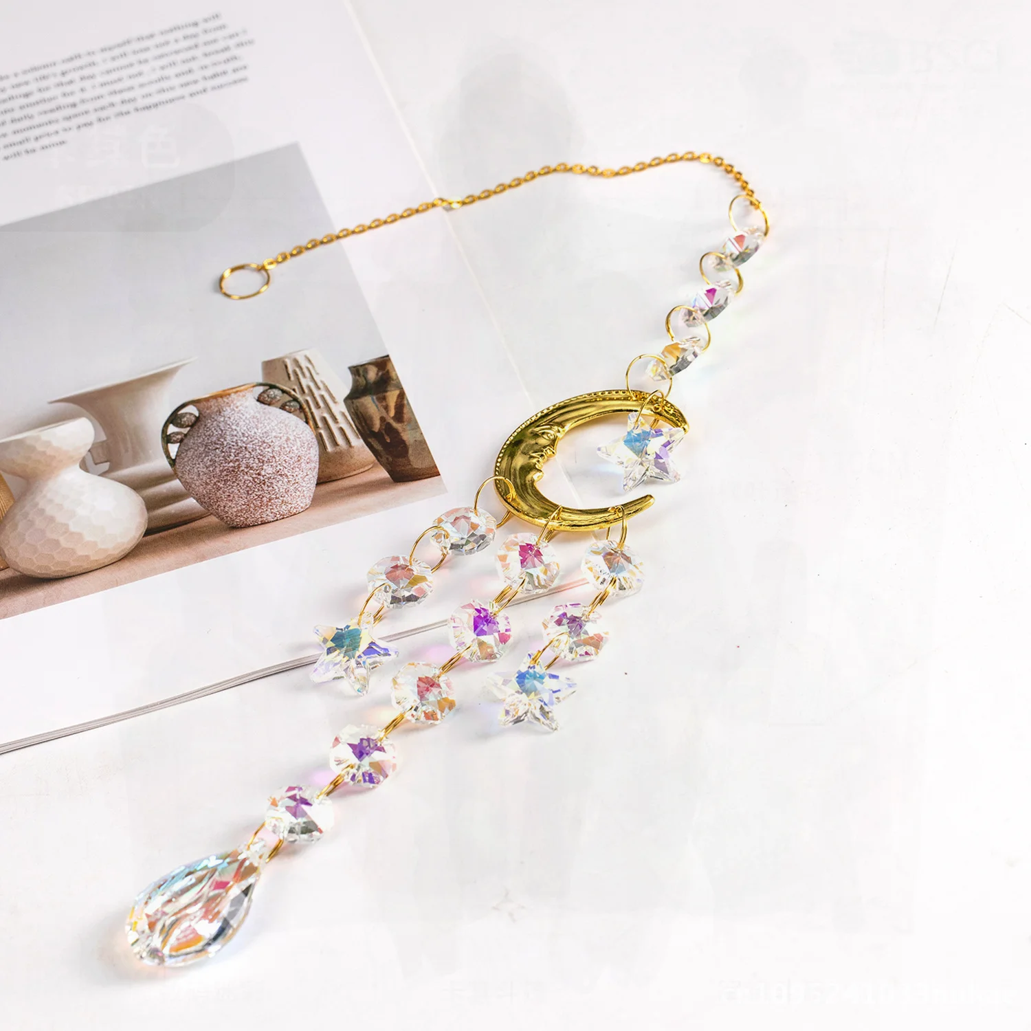 

New Smiley Sun Moon Crystal Catcher Jitang Garden Decoration Pendant