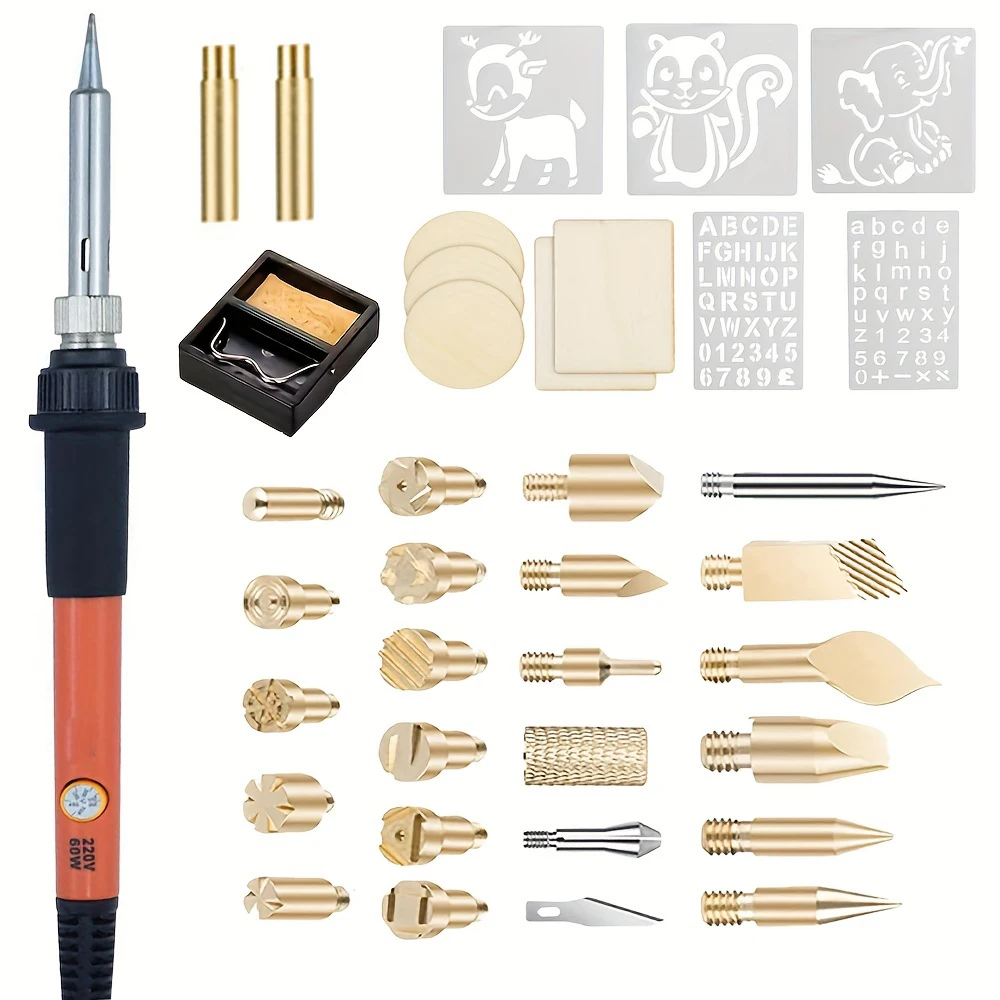 37Pcs pyrography wood burning kit For Beginners, Adjustable Professional wood burner pen Tool and Accessories, woodburning Embos