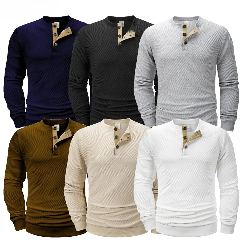 

Осенний новый пуловер с половиной пуговиц, мужская повседневная толстовка, винтажный мужской свободный топ, однотонная уличная одежда