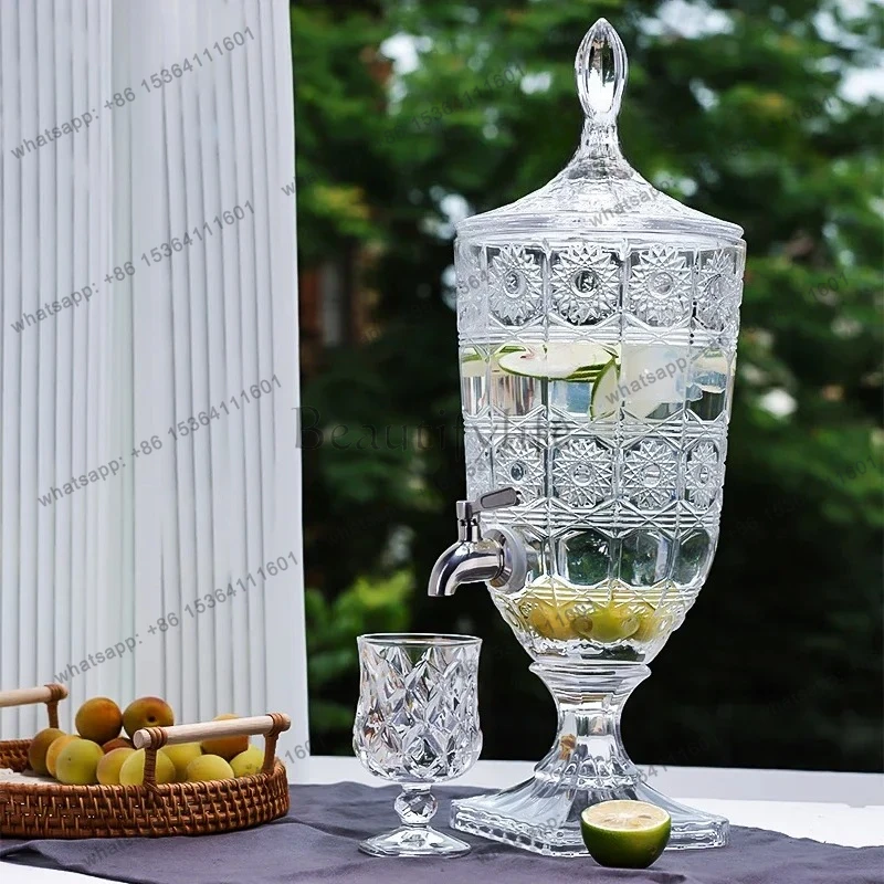 yj58 High-value glass cold kettle with faucet, food-grade household large-capacity lemon fruit tea beverage bucket