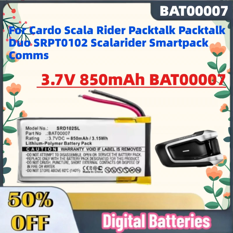 

For Cardo Scala Rider Packtalk Packtalk Duo SRPT0102 Scalarider Smartpack Comms Fast Shipping 3.7V 850mAh BAT00007 Battery