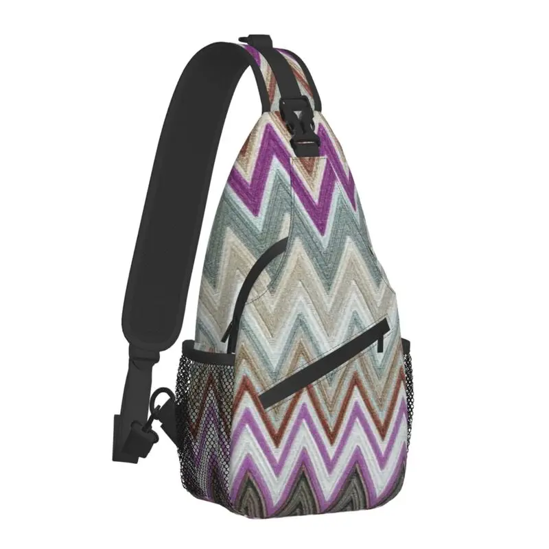 Fashion Modern Zigzag Zig Zag Chevron Crossbody Sling Backpack Men Multicolor Geometric Shoulder Chest Bags for Camping Biking