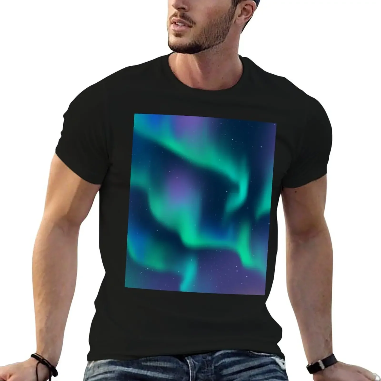 

Aurora Borealis Northern Lights T-Shirt plus size tops blue archive men clothing