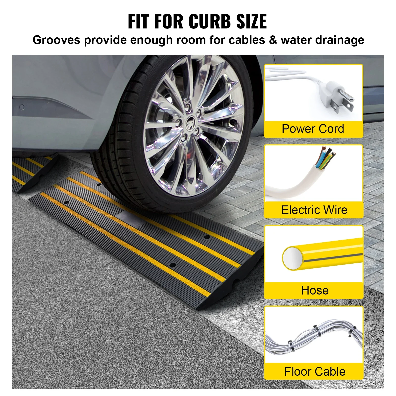 

1/2/3 Packs Cable Protector Ramp Curb Rubber Driveway Threshold Bridge Expandable Ramp