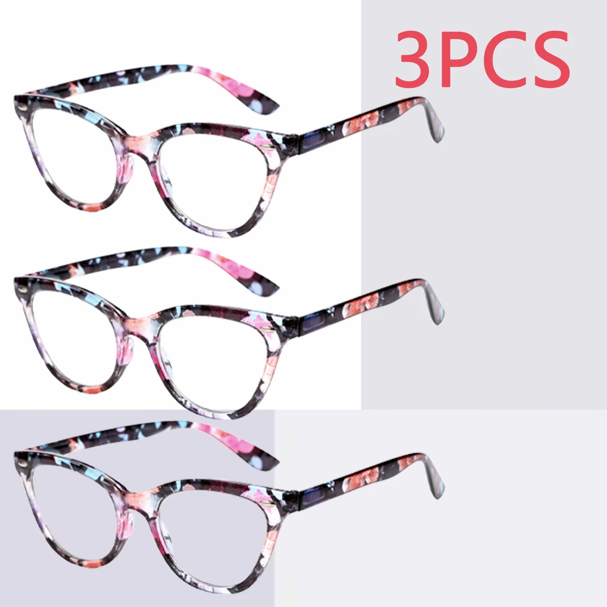 

3PCS Anti-blue light reading glasses with elegant floral prints, PC frame, unisex (suitable for both women and men)
