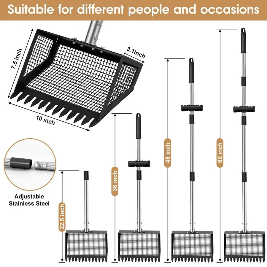 Poop Scooper amp Rake 2in1,10 مغرفة حظيرة الدجاج المعدنية لـ Poop مع مقبض من الفولاذ المقاوم للصدأ قابل للتعديل من 35 إلى 62، مغرفة القمامة أ #5