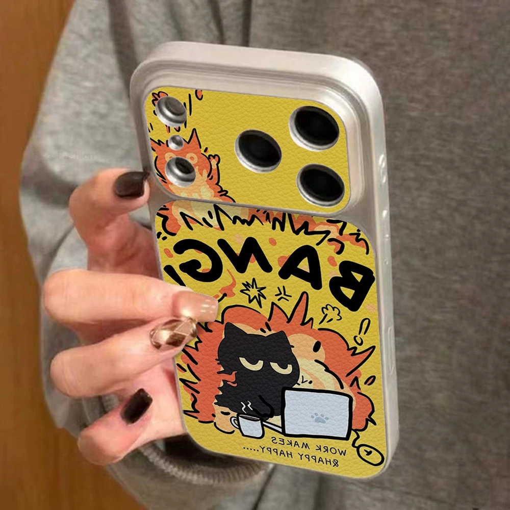 Funny Bang Cat Lichee Leather Pattern Phone Case For iPhone 18 17 16 15 14 13 12 11 Pro Max Shockproof Cover With Lanyard view 5
