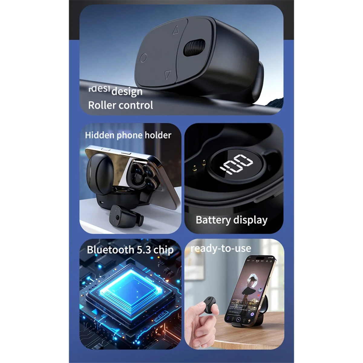 AA25 Roller Smart Fingertip Ring Remote Control Mouse Wireless Bluetooth Mobile Selfie Video Mice Automatic Turner Browsing B