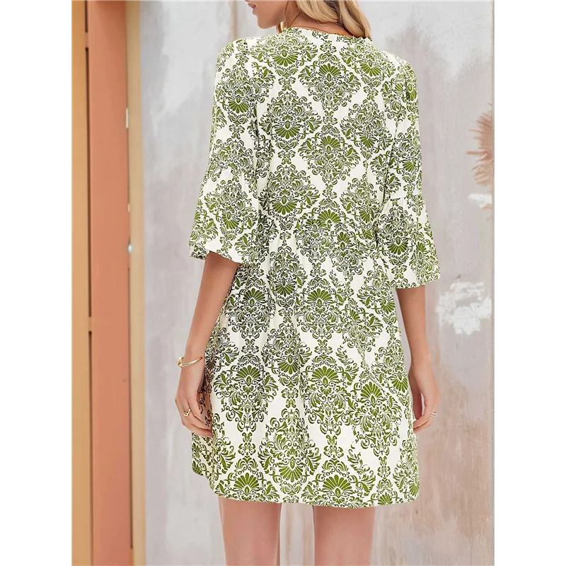 ASDS-Vestito Boho estivo da donna 2025 Casual scollo a V Babydoll con maniche a volant Mini tunica floreale Petite prendisole