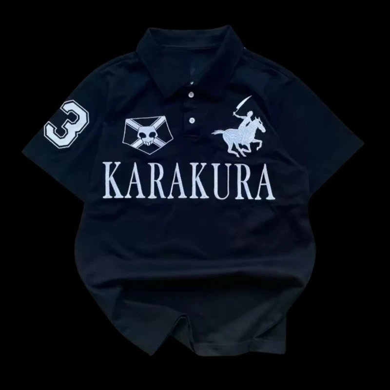 Karakura Navy Y2K High Street Punk European and American Style 2026 New Easter Men Retro POLO Shirt Cross Print Top Harajuku