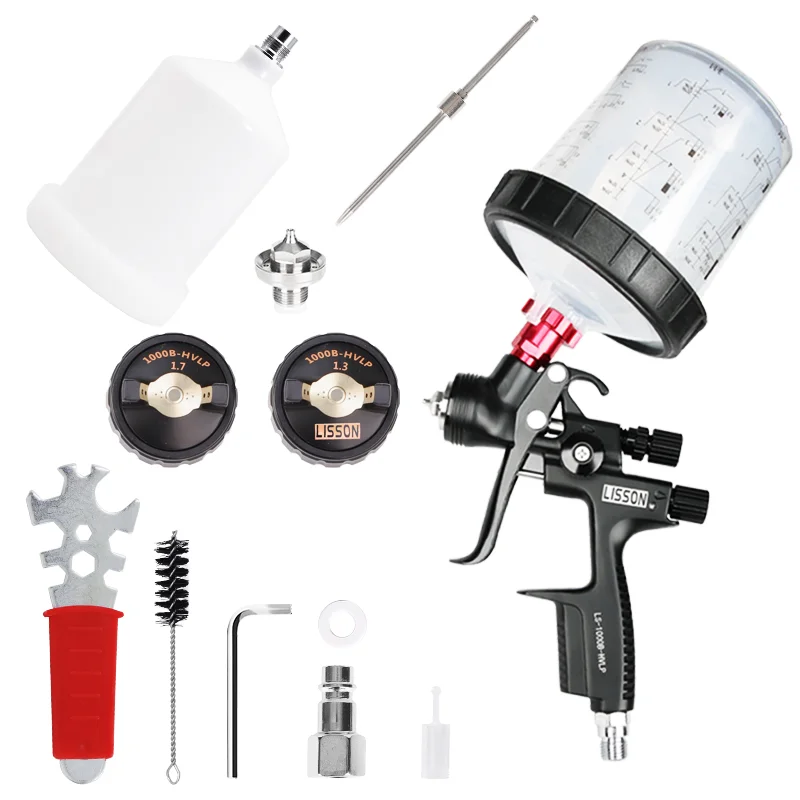 Original HVLP Professional Spray Gun Kit - 1.3mm & 1.7mm Nozzles 600CC Cup Adapter & Mix Tank - Ideal for Car Varnish Furniture