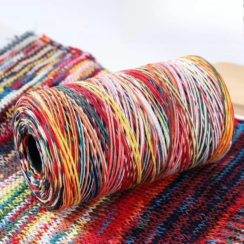 

300g/pcs 100% Cotton Pattern Rainbow Section Dyed Retro Cotton Thread DIY Material for Knitting Fashionable Sweater Scarf Hat