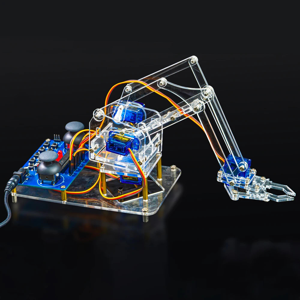 Kit di saldatura elettronica fai-da-te 4DOF Gruppo artiglio braccio robot acrilico per pratica di saldatura compatibile con 51 microcontrollori DC5V