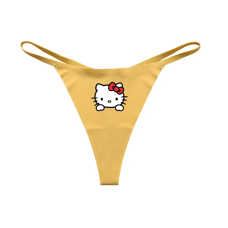 Hello Kitty Kuromi Cute Anime Women Silky Thong Sexy Seamless Underwear Quick Drying Low-waist Ice Silk Yoga One-piece Briefs