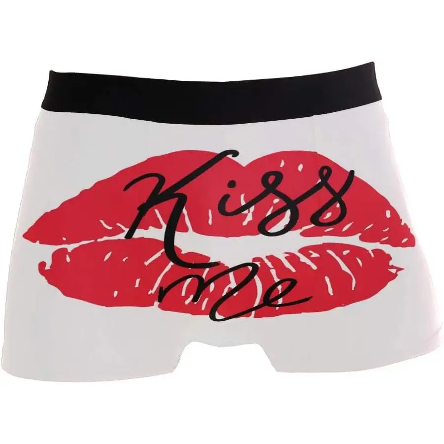 

White And Red Mens Boxer Briefs Underwear Breathable Stretch Boxer Trunk with Pouch S-XXL Underwear with Moisture-Wicking Fabric