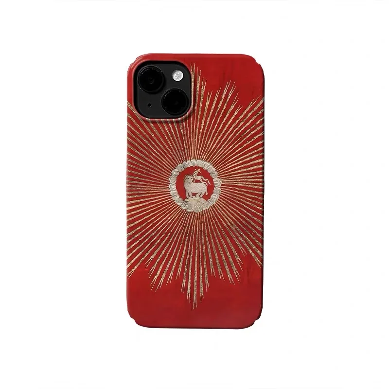 

Ins Korean Red Totem Goat Phone Case for IPHONE 17 Air 16E 15 PROMAX 14 Plus 13 12 MINI 11 PRO 16Plus XR SE Acrylic Phone Cover