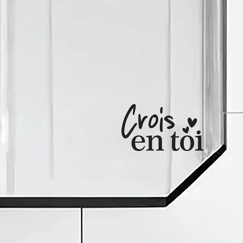 Believe in Yourself French Style Positive Affirmation Mirror Stickers - Self-Adhesive Glossy Vinyl Decals with Irregular Shape &