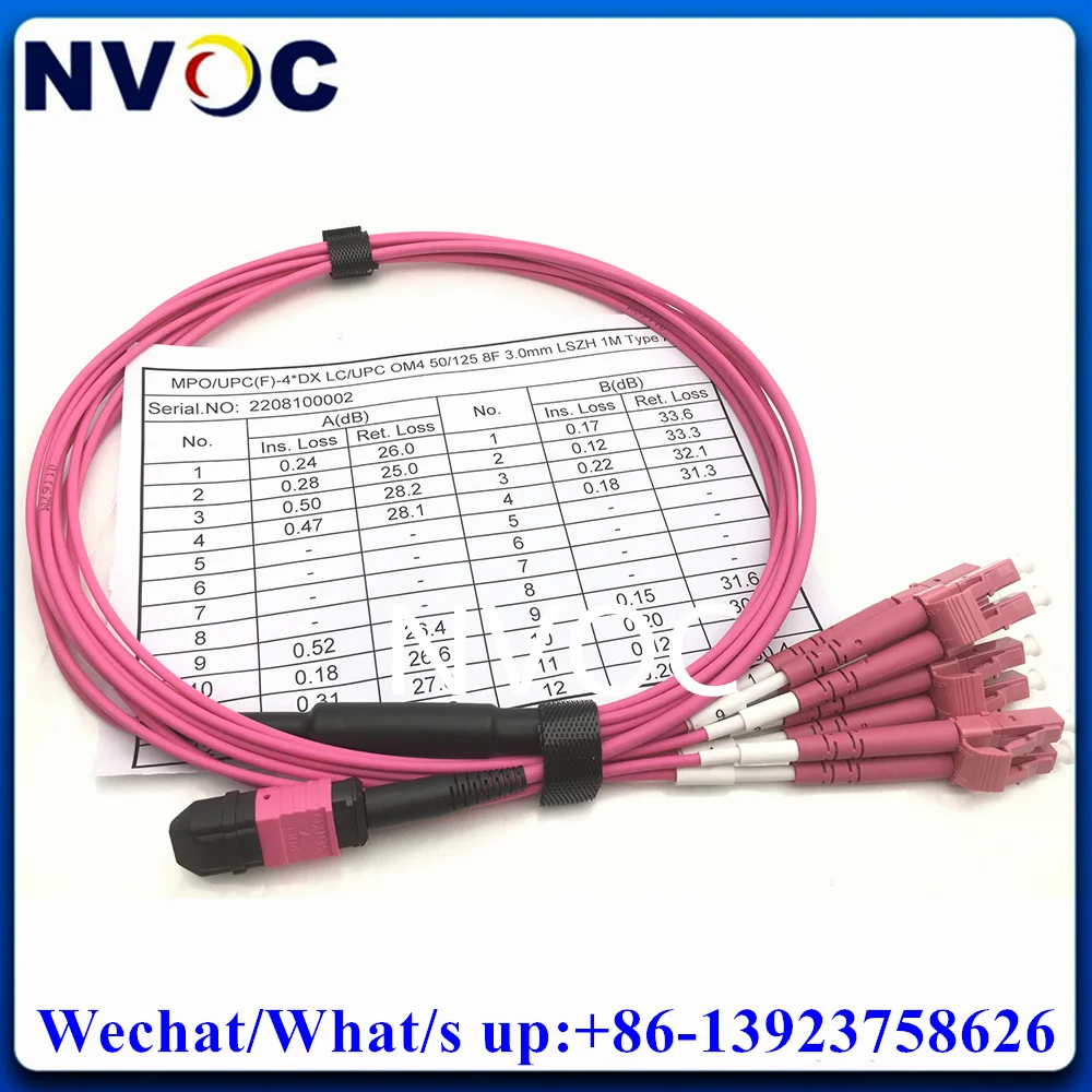 5Pcs OM4 40G MPO-Senko Female to 8xLC Branch Multimode Patch Cord Connector 1M 3.0mm LSZH Purple MPO-LC Fiber Optic Cable