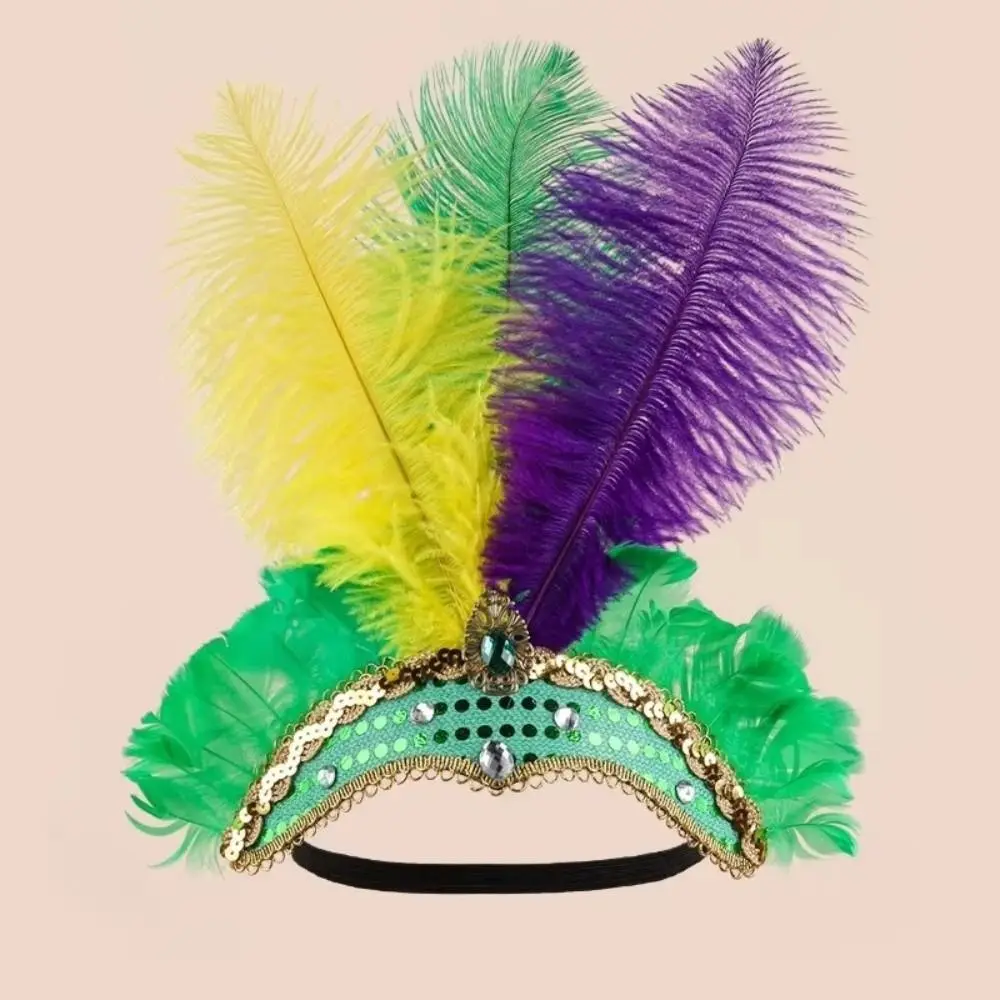 Neues Buntes Feder-Kopfschmuck Bühnen-Performance Dekoratives Showgirl-Stirnband Brasilianisches Karnevals-Haarband für Karneval-Veranstaltungen – Detail 11