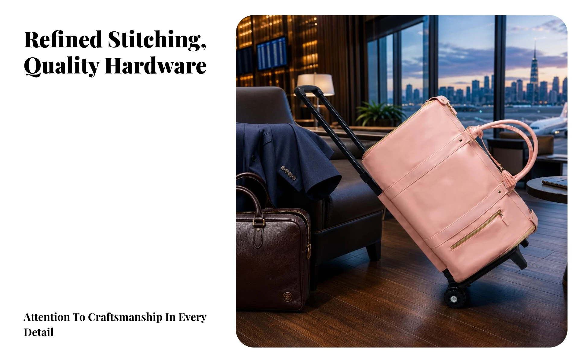 Rolling Garment Bag Contrast Trim Two Wheels Travel Luggage Secure Zipper Trolley Garment Bag