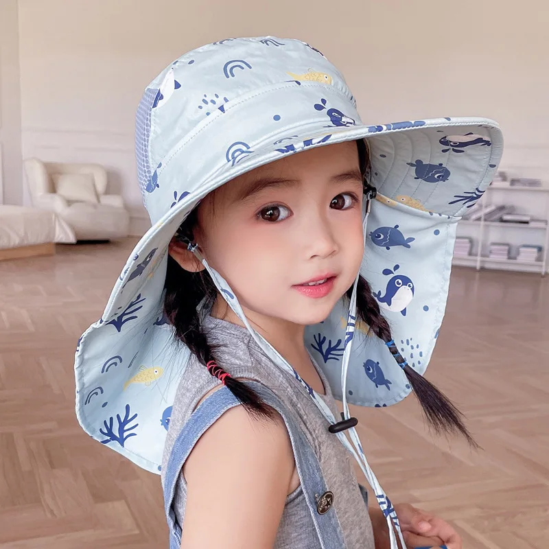 Kids Sun Hat, UPF 50+ Wide Brim Sun Mesh Protection Hat For Boys And Girls, Rollable Design Beach Hats With Adjustable Chin