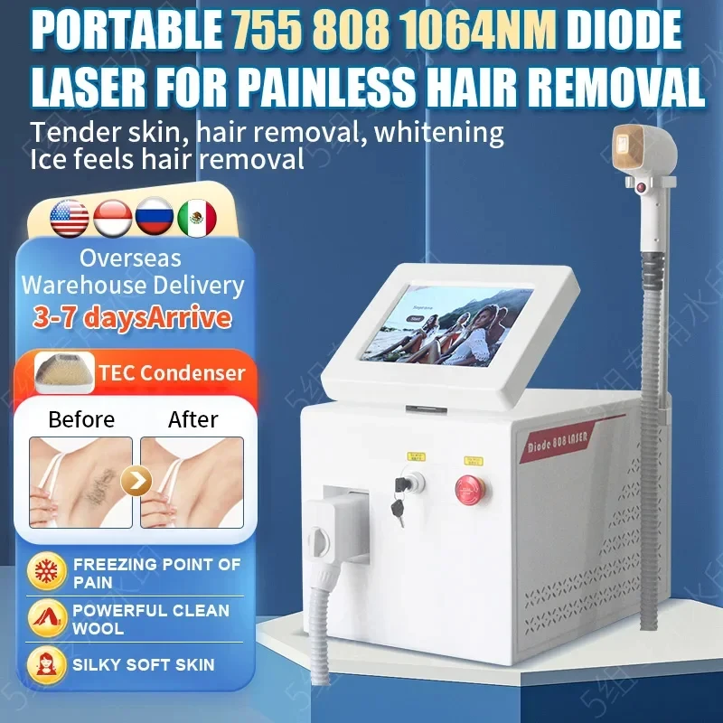 

Professional Diode Ice Titanium Laser Body Hair 2024 Portable 808 755 Alexandrite Device 4 waves Woman