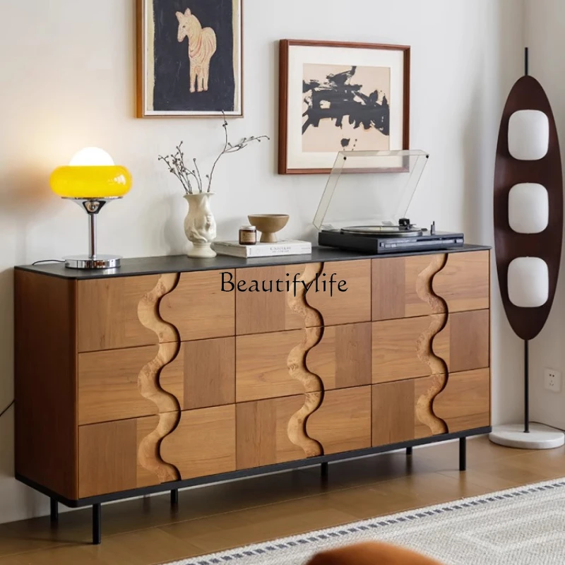 

Medieval black walnut nine-bucket porch cabinet against the wall integrated drawer locker