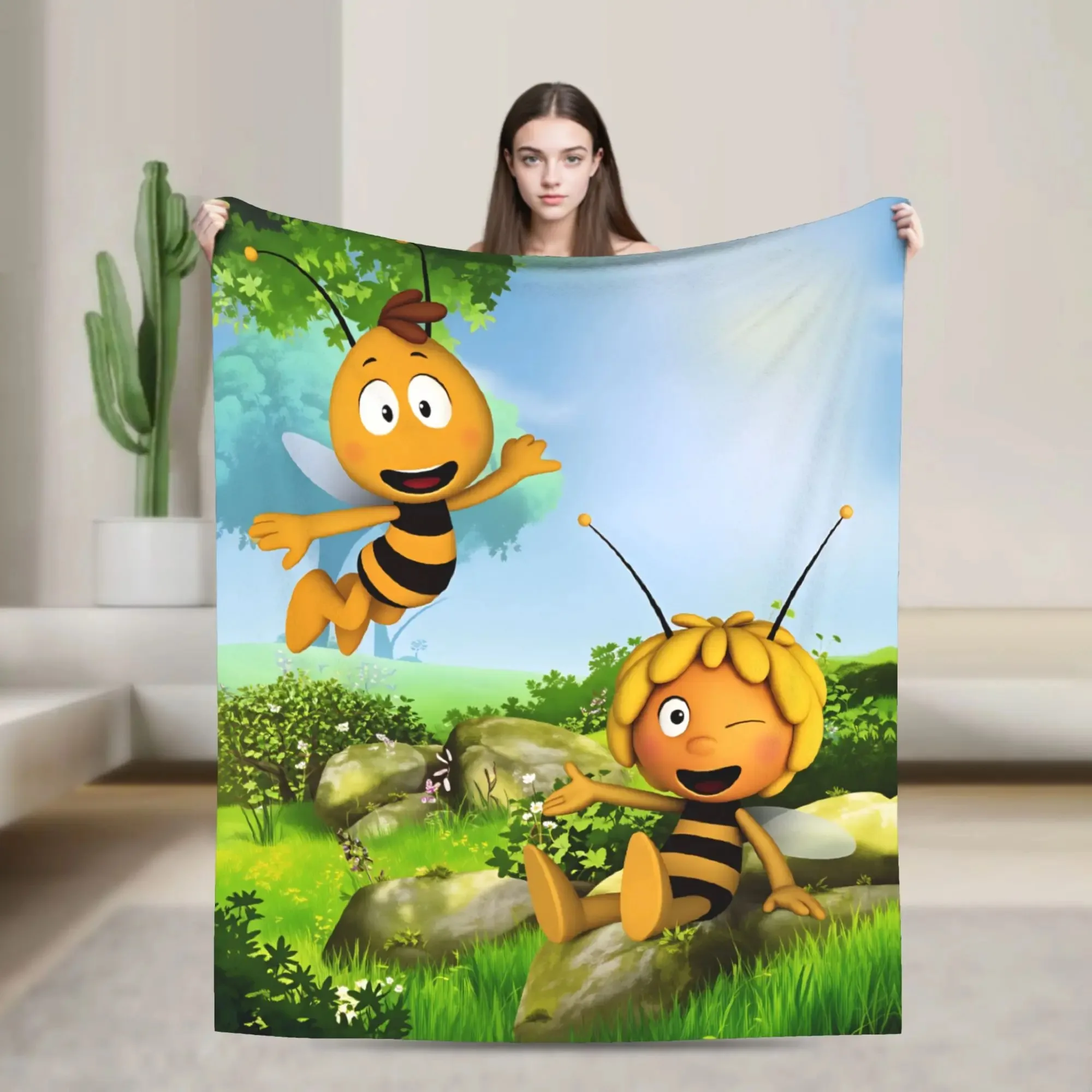 

Плед Maya The Bee With Flowers, мягкий и удобный плюшевый плед с рисунком, для дивана, кровати, кемпинга, фланелевое покрывало, покрывало на кровать