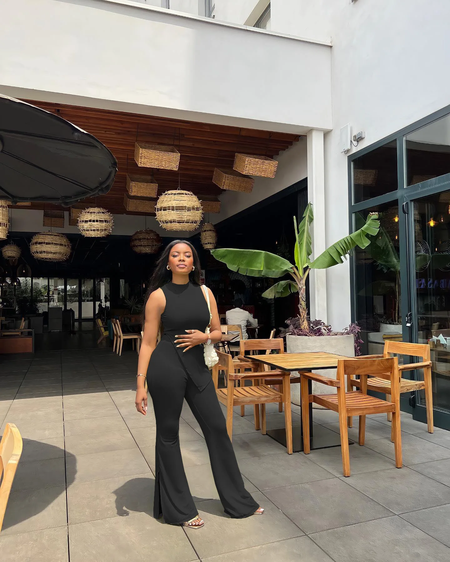 SKMY Y2k ropa mujer 2025 novedad de verano moda Color sólido Irregular sin mangas Tops y pantalones Casual 2 piezas conjuntos