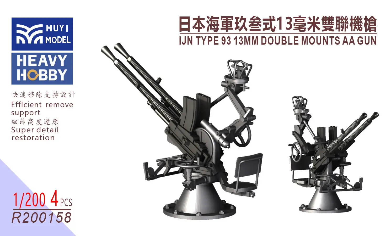 MUYI MODEL  Super detailed 3D-Print Part R200158 1/200 IJN TYPE 93 13MM DOUBLE MOUNTS AA GUN