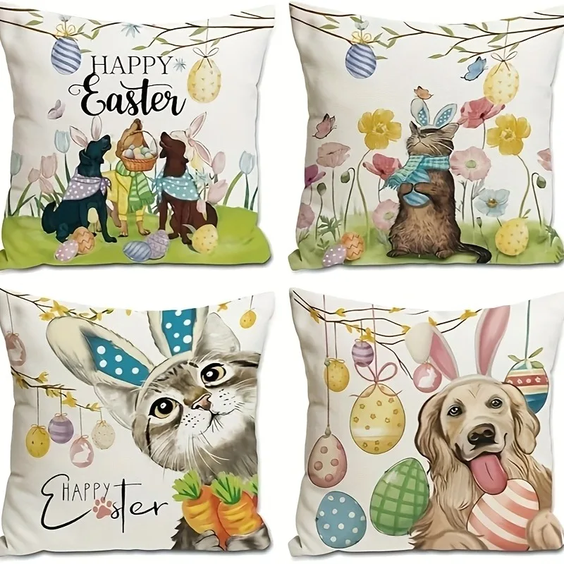 

Easter decorative pillowcases puppy cat egg pattern print pillowcase living room sofa cushion cover bedroom room home decoration