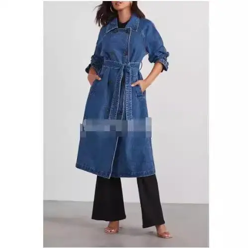 

Женский длинный ковбойский тренч с воротником и завязками, модный, элегантный, из полиэфирного волокна, лето 2024