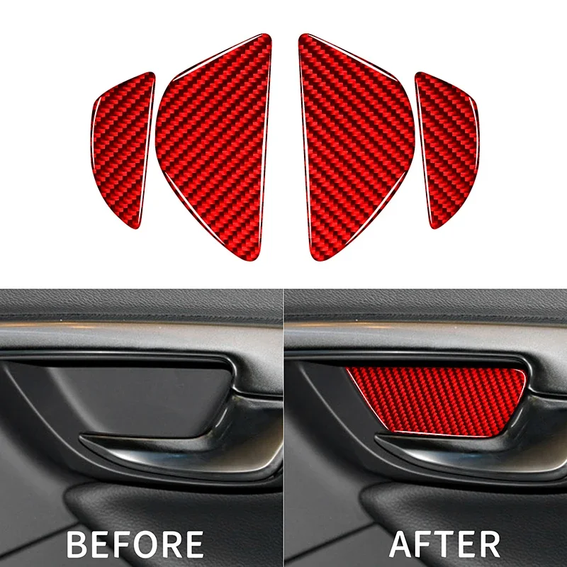 1 Set Red Carbon Fiber Car Inner Door Handle Bowl Scratch Resistant Sticker for Volvo S60 V60 Automobile Interior Styling Parts