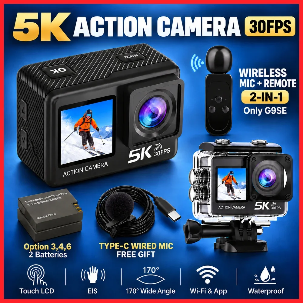 G9SE G9SE Action Camera 5K30fps 60fps 50MP 2.0 Touch LCD EIS DVR Webcam Pre-Record Wi-Fi 170D Waterproof 30M 5X Zoom Sports Camera - Aliexpress Deal