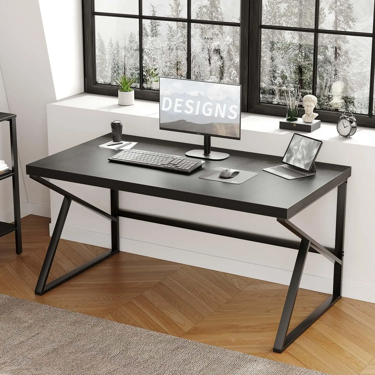

Black Desk, Modern Industrial Home Office Computer Desk, Laptop PC Desk for Student Work Writing Study Gaming, Simple Me
