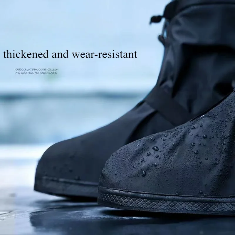 22CM Silicone Rain Shoe Covers Elastic Cord Essential Waterproof Anti-slip Foot Covers Rainy Season Thickened Wear-resistant