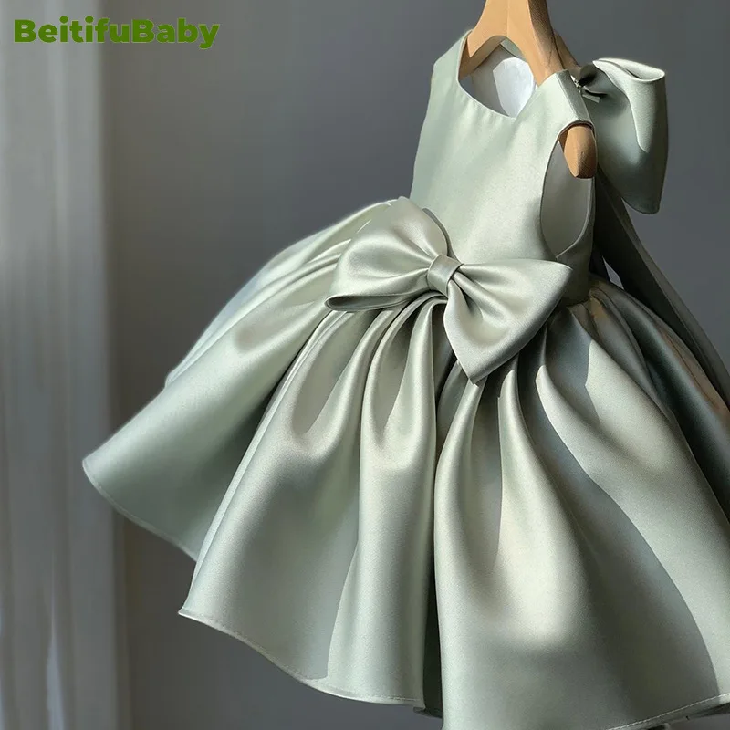 BeitifuBaby Children's Prom Dress Banquet Clothing Fashion Sleeveless Bow Wedding Party Flower Girl Dresses Vestidos De Gala