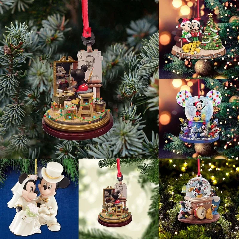 New Mickey Mouse Christmas Tree Pendant Acrylic Car Pendant Backpack Hanger Cute Cartoon Anime Creative Pendant Gift