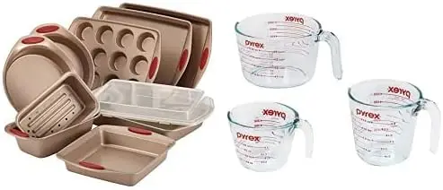 Juego de Utensilios para Hornear Antiadherentes Cucina con Tazas Medidoras de Vidrio Pyrex (10 Piezas)