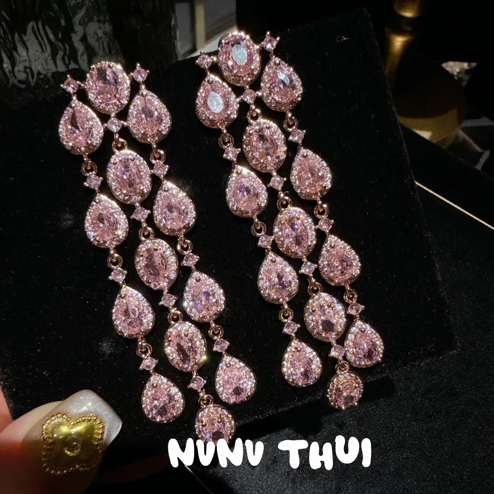 JitDoo Women All-cover Zircon Pink Vintage Necklace Bracelet Earring Jewely Set